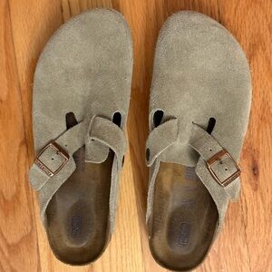 Birkenstock Boston Taupe Suede Clogs Size 40 Narrow